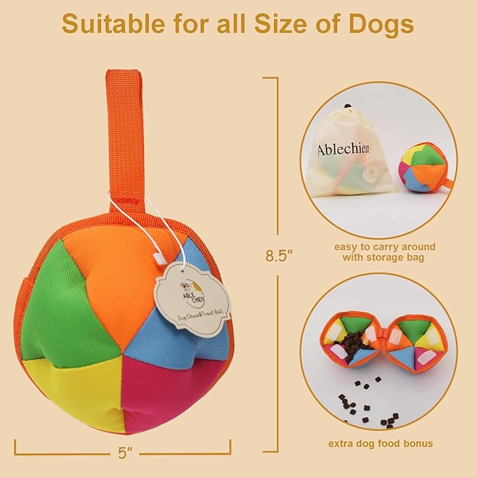 Dog Chase & Treat Ball, Snuffle Ball for Dogs, Interactive Dog Toy for All Breeds Size with Storage Bag, Enrichment Toys for Mental Stimulation