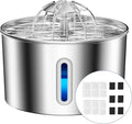 Cat Water Fountain Stainless Steel - 74oz/2.2L Corded Pet Water Dispenser Automatic Silent Cats Dispenser for Drinking Inside Indoor Metal Kitty Spout Fountain with 6 Filters & 6 Sponges