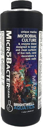 Brightwell Aquatics MicroBacter Clean - Microbial Culture & Enzyme Blend Fish Tank Cleaner - Cleans Live Rock Surfaces for Saltwater Fish Habitats - Aquarium Water Treatments, 33.8 fl oz