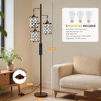 New Upgraded 72" Tall Dimmable Floor Lamp, 3 x 800LM 9W LED Bulbs Included, Farmhouse Standing Lamp with Remote Control, Industrial Tree Pole Floor Lamps for Living Room, Bedroom, Study Room - Brown