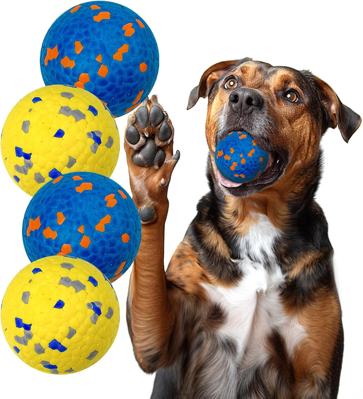 Indestructible Dog Ball Toy, Durable Dog Tennis Balls for Aggressive Chewers, High Bounce & Floating Balls for Dogs, Jolly Ball for Fetch in Yard, Beach & Pool(4 Pack)