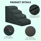Dog Stairs Steps for High Bed, 3 Steps Pet Steps for Small Dogs Non-Slip Removable Washable Cover Ramp for Indoor Outdoor Car Couch Sofa, Dark Gray