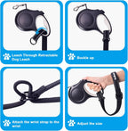 PetBonus 2 Packs Short Dog Leash, Safety Wrist Strap for Retractable Dog Leash, Reflective Design and Adjustable Soft Padded Handle, Extra Layer Security for Pet Stroller (Black, Black)