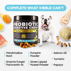 Probiotics for Dogs - PhD Endorsed Digestive Enzymes - Gut Health, Diarrhea & Bowel Support - Dog Treats with Turmeric, Omega-3 & Fiber - Immune Soft 140 Chews - Beef Flavor - Made in USA