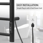 KEG Towel Warmer Wall Mounted with Built-in Timer 4 Bars Electric Stainless Steel Heated Towel Racks for Bathroom, Hot Plug-in Bath Towel Heater Matte Black