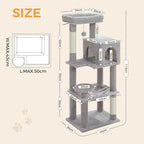 MUTTROS Cat Tree for Indoor Cats, 44.5" Multi-Level Cat Tower with Large Metal Frame Hammock, Cat Condo with 2 Scratching Posts and Top Perch for Small to Medium Cats, Grey