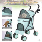 Umbrella Dog Stroller, Foldable Pet Stroller for Small Dogs Cats, 4 Wheels Pet Strolling Cart with Carrying Strap and Cup Holder, Breathable and Visible Mesh, Dog Poop Bags & Dispenser (Tealblue)