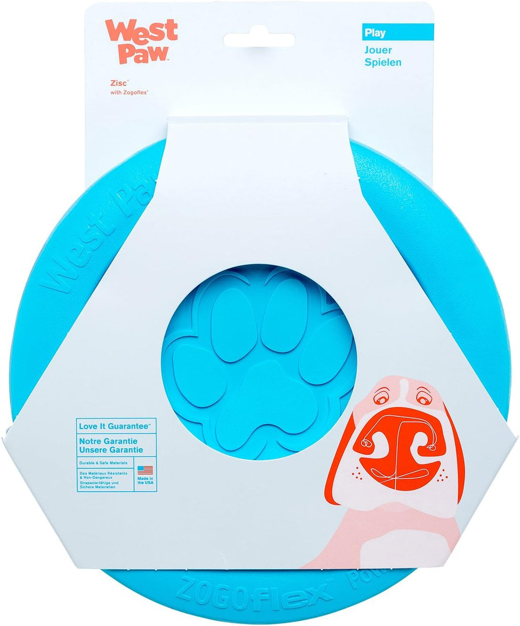 West Paw Zogoflex Zisc Dog Flying Disc, High Flying Aerodynamic Disc for Dogs Puppy – Lightweight, Floatable Disc for Fetch, Tug of War, Catch, Play – Doubles as Food/Water Bowl, Large 8.5", Aqua Blue