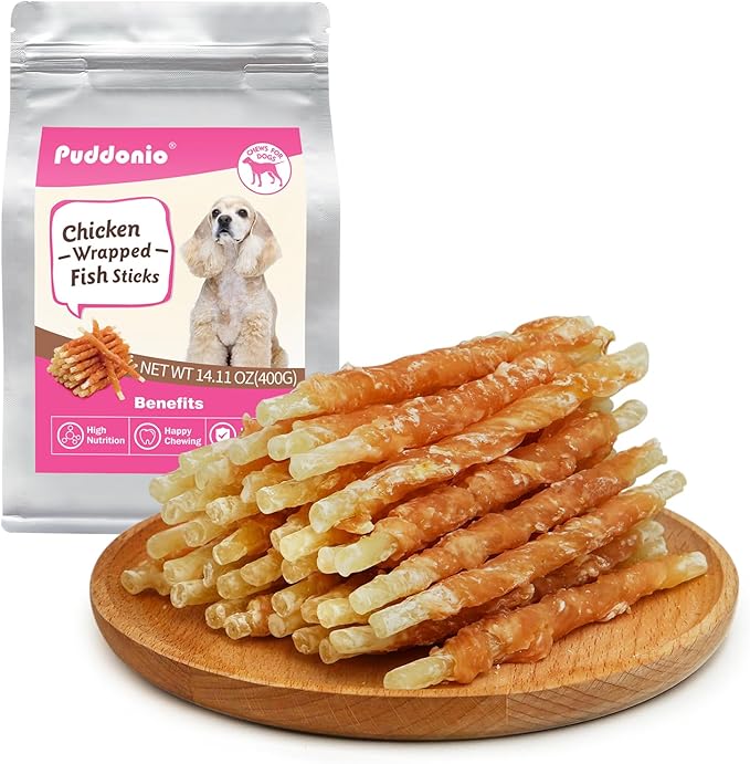 Dog Treats, Chicken Wrapped Cod Sticks, Rawhide Free Dog Chews, Healthy Soft Treats for Small Dogs, 14.11 oz