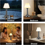 Cordless Table Lamp, Rechargeable Touch LED Lamp with 3 Color Temps & Stepless Dimming, Portable Battery Operated Light for Bathroom, Shower, Bedroom, Patio, Indoor/Outdoor Use, IP65 Waterproof