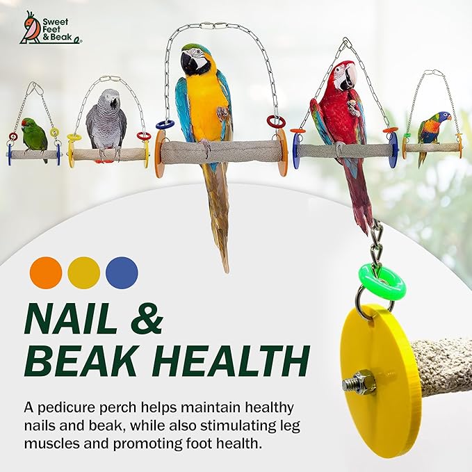 Sweet Feet and Beak Roll Bird Swing - Perch Bird Toys Trims Nails and Beaks, Safe and Non-Toxic Bird Cage Accessories for Small and Large Birds, Swinging Toys Birds Will Love, XL 11 Inches - Blue