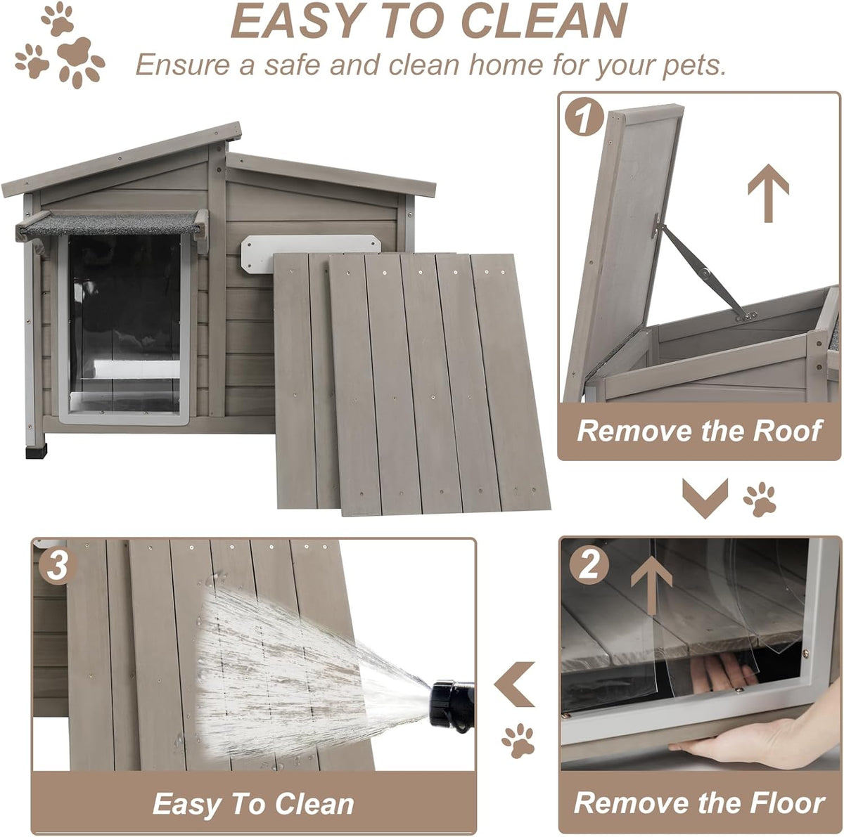 43" L Outdoor Extra Large Dog House with Removable Floor, Raised Feet, Anti-Chewing Iron Frame – Wooden Kennel with Asphalt Roof, Window for Indoor/Outdoor Use, Ideal for Medium to Large Dogs