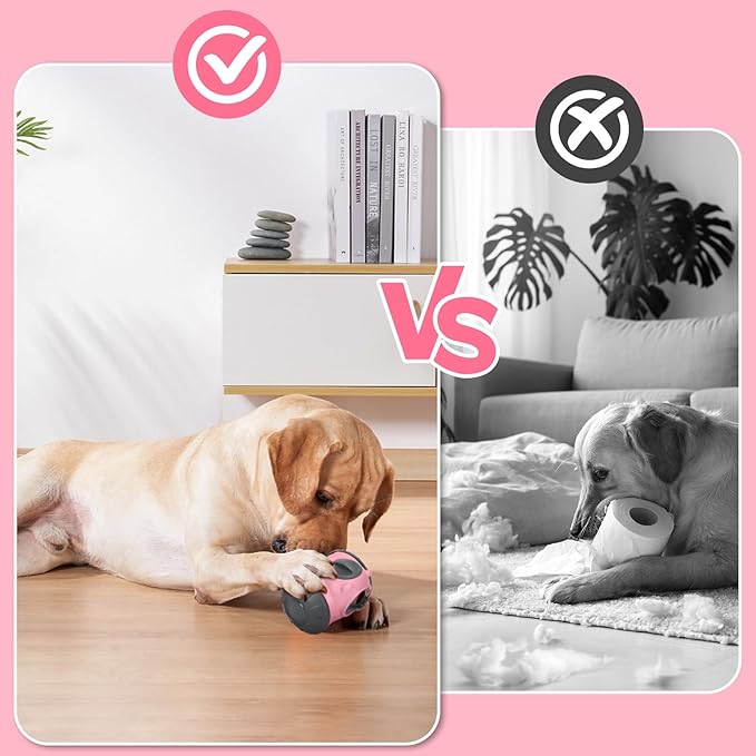 Treat Dispensing Dog Toys, Interactive Dog Treat Toy for Boredom to Keep Them Busy, Adjustable and Durable Dog Puzzle Toy for Small/Medium/Large Breed Dogs Pink