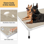 Veehoo Chew Proof Elevated Dog Bed - Cooling Raised Pet Cot - Silver Aluminum Frame and Durable Textilene Mesh Fabric, Unique Designed No-Slip Feet for Indoor or Outdoor Use, Beige Coffee, XX Large