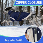 MIGOHI Dog Coat with Harness Built in, 2-in-1 Water-Resistant Dog Jacket, Reflective Snowsuit for Large Dogs, Fleece Lined with Turtleneck, Adjustable Buckle Coats, Border Collies, Navy Blue, XL