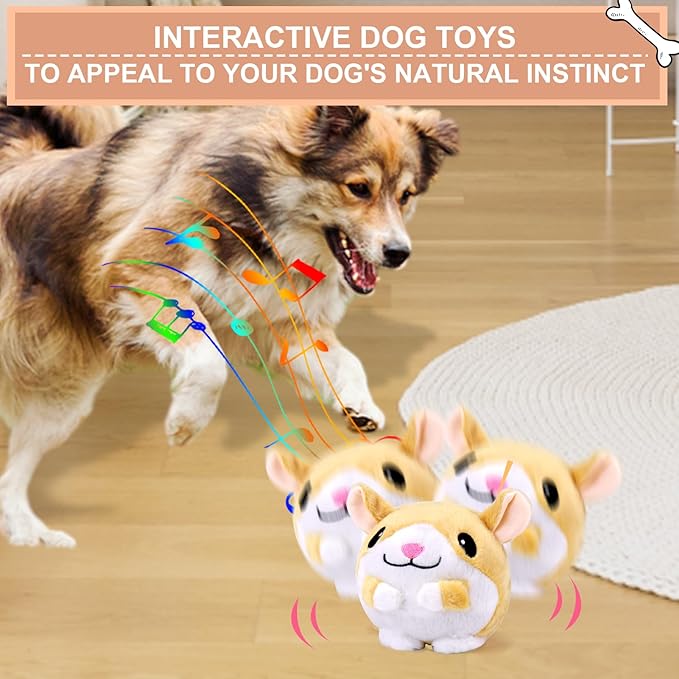 BABORUI Interactive Dog Toys Hamster, Jumping Squeaky Dog Toys with Recording and Music Modes, Rechargeable Moving Dog Chew Toys for Small/Medium/Large Dogs to Keep Them Busy