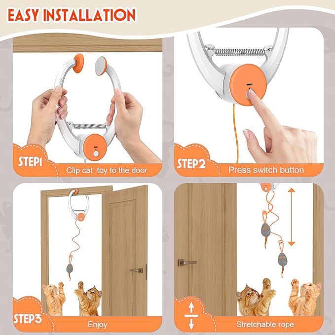 Interactive Cat Toys for Indoor Cats, Automatic Electric Flying Bird Feather Wand Toy, Best Kitten & Adult Cat Enrichment Toy Hanging Electric Kitty Toys for Bored Cats, Orange