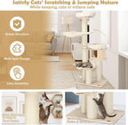 Tangkula Modern Cat Tree, Multi-Level Large Cat Tower with Condo, Hammocks & Hanging Basket, Tall Cat Tree with Sisal Posts, Washable Cushions, Wood Cat Trees and Towers for Indoor Large Cats