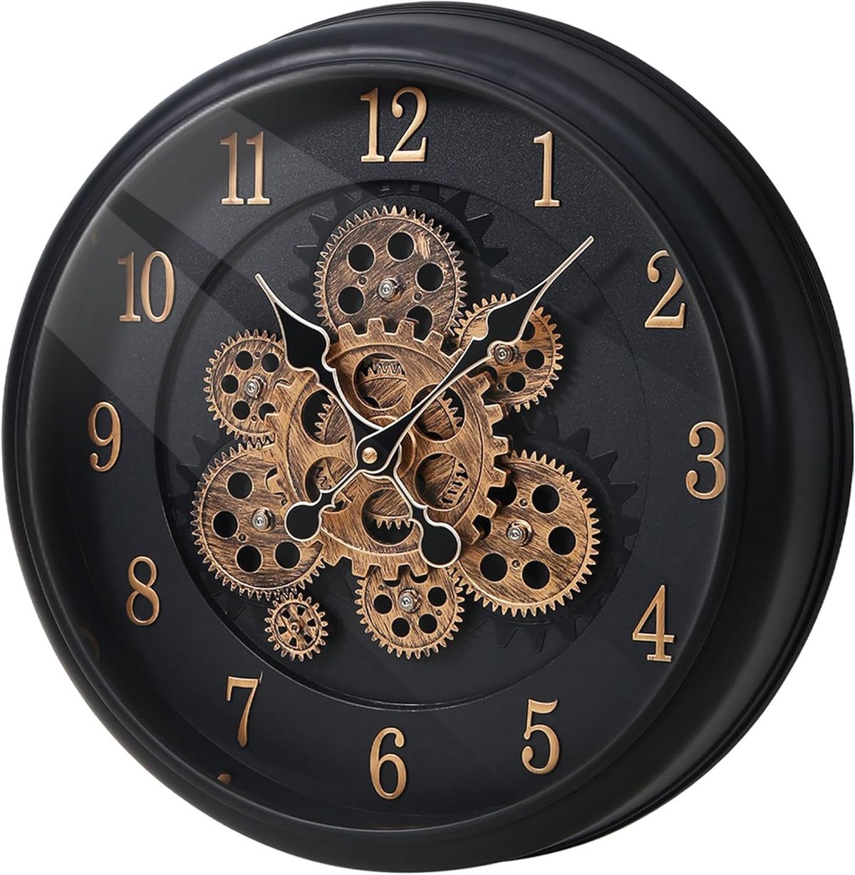 Maxstar Large Moving Gear Wall Clock,16" Vintage Mechanical Battery Operated Industrial Wall Clocks for Farmhouse Living Room,Home Office, Dinning Room, Kitchen, Steampunk Decor-Black,Arab Numeral