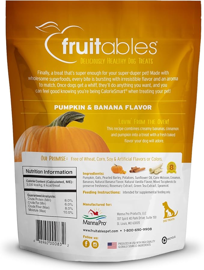 Fruitables Baked Dog Treats – Healthy Low Calorie – Free of Wheat, Corn and Soy – Pumpkin and Banana – 12 Ounces (Pack of 2)