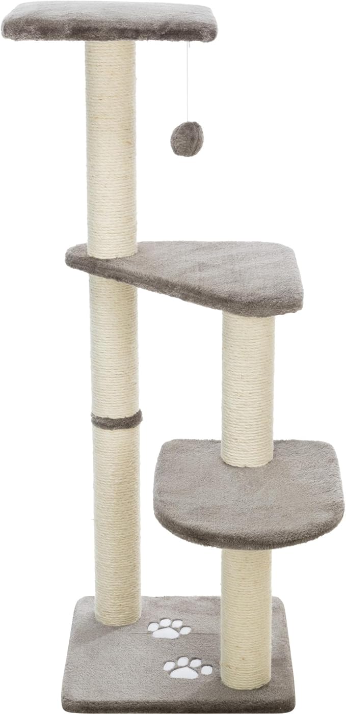 TRIXIE Altea Cat Tree, Tall Scratching Posts, 3 Elevated Platforms, Dangling Cat Toy, Cat Playground, Platinum Gray