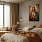 Framed Jesus Sacred Heart Canvas Painting Wall Art Christian Religious Poster Inspirational Bible Art Gallery Style Print for Bedroom Church Home Decor 24X36Inch Ready to Hang