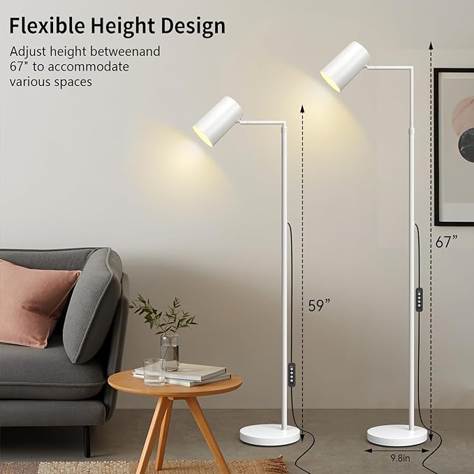 Stepless Dimmable Arc Floor Lamp for Living Room with Timer,Height Adjustable Modern Reading Standing Lamps for Living Room,Reading Room,Office,LED Bulb Included (White-DM)