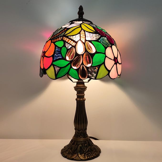 Tiffany Table Lamp 3-Way Tiffany Style Desk Lamp Small Stained Glass Lamp Antique Light Home Bedroom Bedside Lamp Retro Reading Decoration Lamps (Grapes Flowers Style)