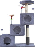 Cat Tree Tower for Indoor Cats, Cat Tree with 3 Spacious Cat Houses & Condos, Full Sisal Scratching Posts and Cat Scratcher Toys, Grey