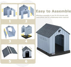 PUKAMI Large Dog House Outdoor Indoor, Plastic Dog House Weatherproof for Large Dogs, Study Puppy Shelter with Air Vents and Elevated Floor, Easy Clean and Assemble (Grey, 31.5"D x 33.5"W x 33.9"H)