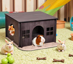 Wooden Guinea Pig House with Windows,Hamster Hideout, Large Size Suitable for Two Guinea Pig Hideout, Ventilated Wood Habitats Decor for Chinchilla, Hamster Mice Gerbils Mouse