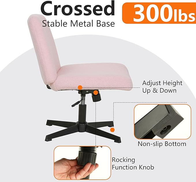 FDW Criss Cross Chair Armless Cross Legged Office Desk Chair Adjustable Swivel Ergonomic Gaming Chair No Wheels Backrest with Wide Seat Native Sponge Computer Task Vanity Chair for Home Office,Pink
