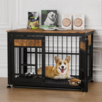 Dog Crate Furniture End Table 38 Inch Hidden Kennel Cabinet with Removable Tray, Thickened Metal Frame Dog Cage, Dual-Purpose Pet House & Nightstand for Living Room