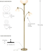 Brightech Sky Dome Double LED Floor lamp, Torchiere Super Bright Floor Lamp with 2 Reading Lamps for Living Rooms & Offices - Dimmable Tall Standing Lamp for Bedroom Reading - Tall Brass Pole