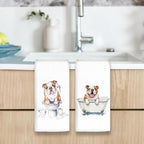 Funny English Bulldog Dog Hand Towels Set of 2, Gifts for English Bulldog Dog Owners Lovers, Puppy Pet Decor for Bathroom, Pet Lovers Gifts Toilet Hand Towels for Bathroom Washroom, 16x24In