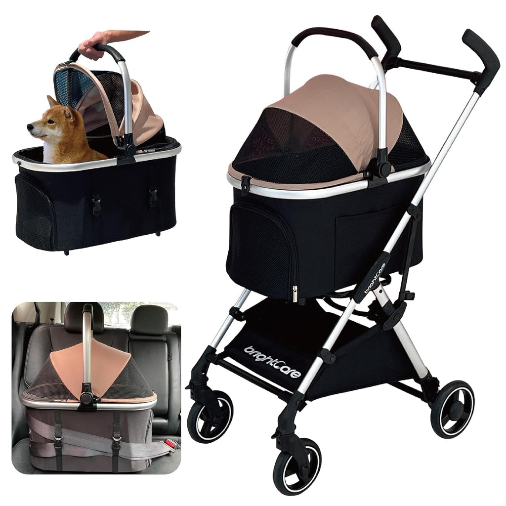 3-in-1 Small Pet Carrier with Stroller for Small Dogs & Cats Under 20 lb – Removable Carrier Converts to Car Seat – Lightweight, One-Hand Fold, No-Zipper Entry