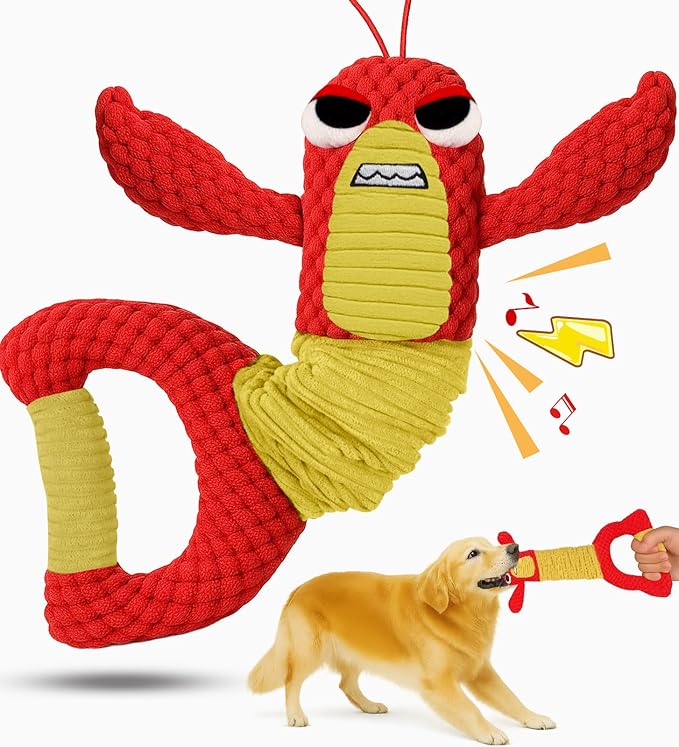 Swooflia Tug of War Dog Toy-Squeaky Plush Tug a War Dog Toy for Medium Large Breed Dogs to Keep Them Busy, Interactive Crinkle Doggie Toy, Cute Lobster with Soft Long Pull Handle
