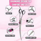 Kenchii Love Left Handed Dog Grooming Scissors, 8 Inch Curved Shears, Dog Scissors for Grooming, Professional Pet Grooming Scissors, Ergonomic & Comfortable