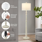 Floor Lamps for Living Room - 60" Resin Farmhouse Floor Lamp with 3 Color Temperatures - Vintage Standing Lamp Reading Light with Linen Shade Retro Tall Lamp for Bedroom Office, Almond White