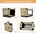 Pettycare 42 Inch Collapsible Dog Crate for Large Dogs, 4-Door Foldable Soft Kennel With Chew Proof Mesh Windows, Indoor & Outdoor Travel, Beige