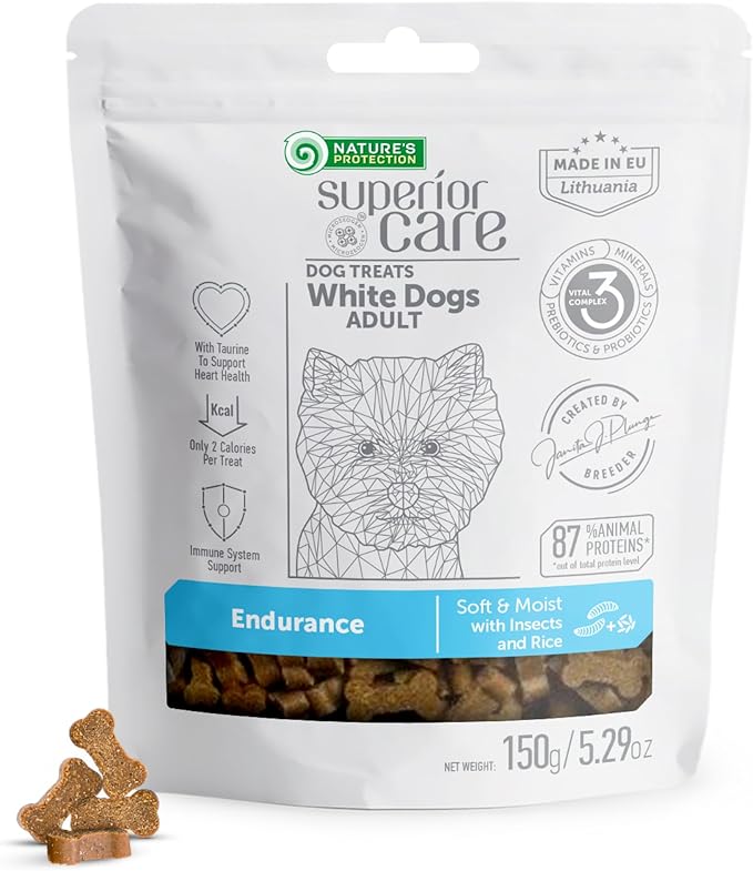 Nature's Protection Low Calorie Dog Treats - Training Treats for Small, Medium & Large Breed Adult Dogs with Light Fur (Superior Care - Insects & Rice, 5.29 oz)