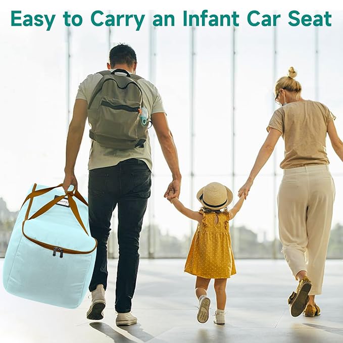 YOREPEK Car Seat Travel Bag for Airplane Compatible with Uppababy Mesa and Base, Fits for Chicco Keyfit 30 and Base,Padded Car Seat Carrier for Airport, Car Seat Gate Check Bag, Light Cyan
