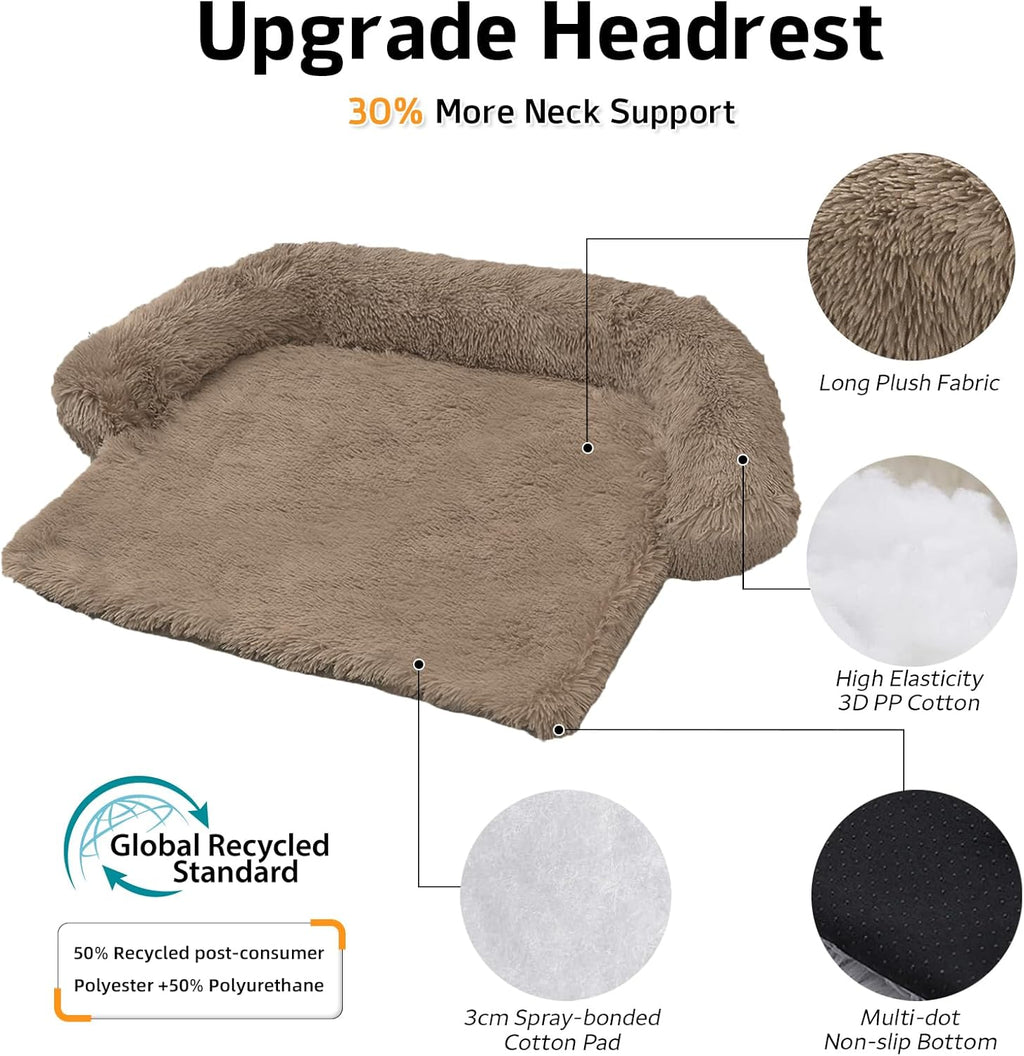 Calming Dog Bed Fluffy Plush Dog Mat for Furniture Protector with Removable Washable Cover for Large Medium Small Dogs and Cats (Small(35x31x5), Camel)