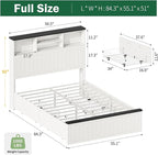 Yoobure Full Size Bed Frame with Headboard - Farmhouse Wood Bed Frames with 4 Storage Drawers, Platform Beds with Charging Station & LED Light, No Noise Double Bedframe, No Box Spring Needed, White