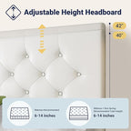 Allewie Upholstered Full Size Platform Bed Frame with 4 Storage Drawers and Headboard, Diamond Stitched Button Tufted, Mattress Foundation with Wooden Slats Support, No Box Spring Needed, White