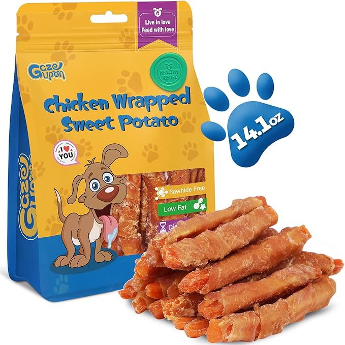 Gazeupon Dog Treats, Chicken Wrapped Sweet Potato, Healthy Training Snacks for Dogs w/Glucosamine Chondroitin, Rawhide Free