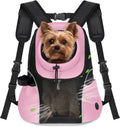 WOYYHO Pet Dog Carrier Backpack Small Dog Front Backpack Ventilated Mesh Dog Travel Back Pack with Safety Belt for Travel Hiking Cycling Outdoor Adventures (Size M: 5-9 lbs, Pink)