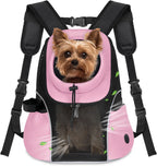 WOYYHO Pet Dog Carrier Backpack Small Dog Front Backpack Ventilated Mesh Dog Travel Back Pack with Safety Belt for Travel Hiking Cycling Outdoor Adventures (Size M: 5-9 lbs, Pink)