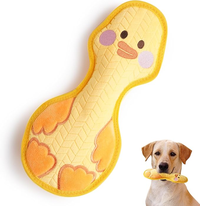 Nocciola Duck Squeaky Dog Toy, New 2025 Indestructible Dog Toy for Aggressive Chewers, Stuffed Toy with Two Tough Layers, Minky Plush for Comfort and Chewing, Yellow