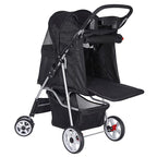 Pet Stroller for Dogs, Black 4 Wheels Cat Strolling Cart Foldable Travel Carrier, Waterproof Puppy Jogger Stroller with Storage Basket & Cup Holder